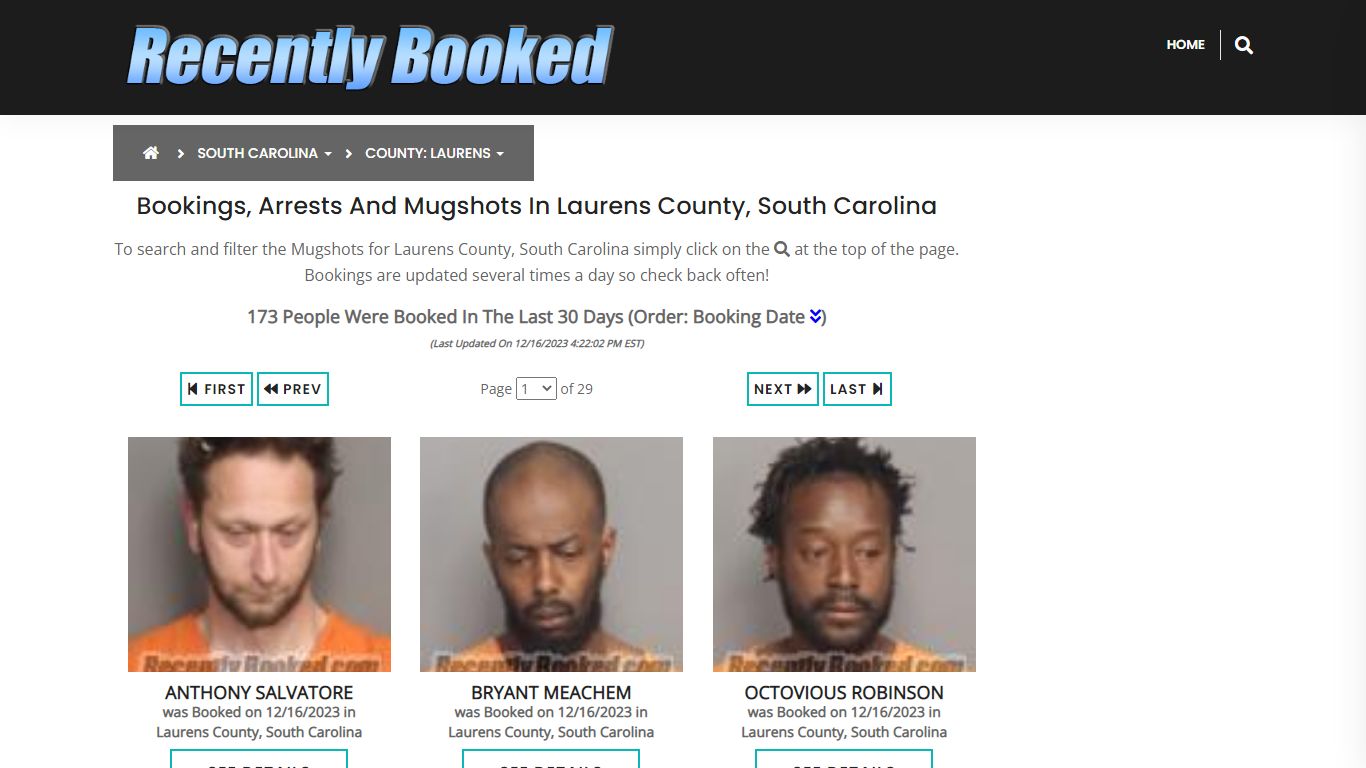 Bookings, Arrests and Mugshots in Laurens County, South Carolina
